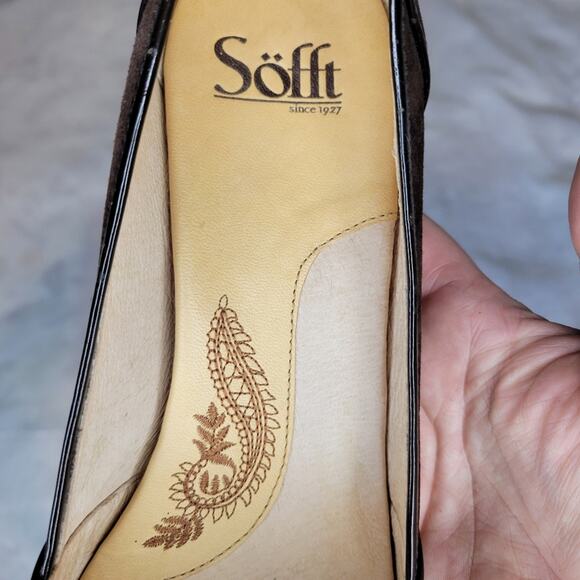 Sofft "Gabby" Brown Suede Leather Peep Toe Stacked Heel Pumps Heels Shoes sz 10 - Picture 8 of 10
